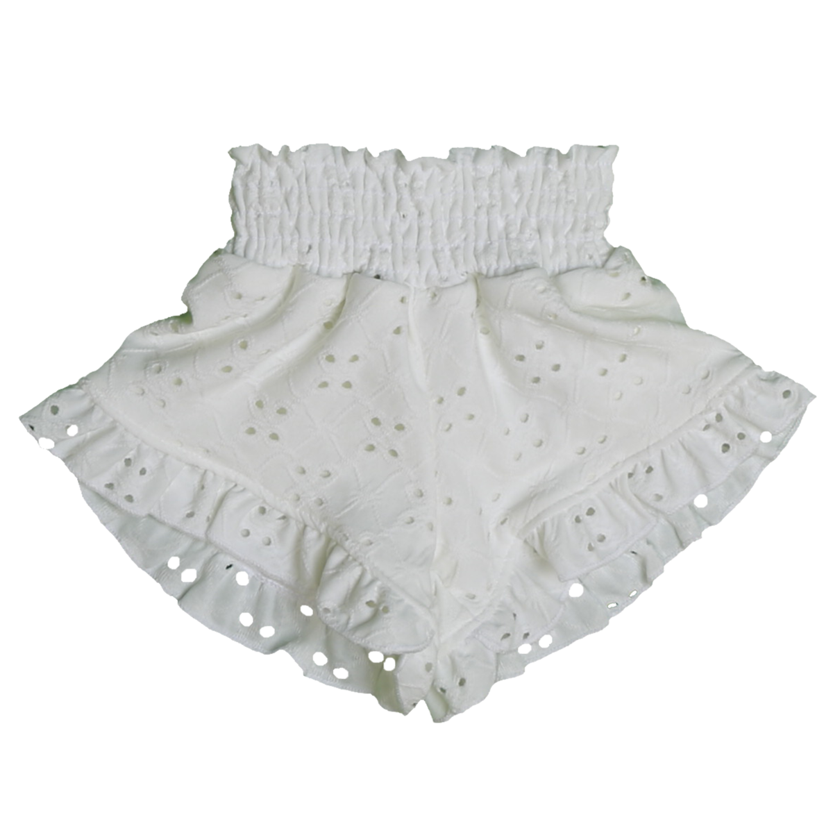 Ivory eyelet ruffled shorts