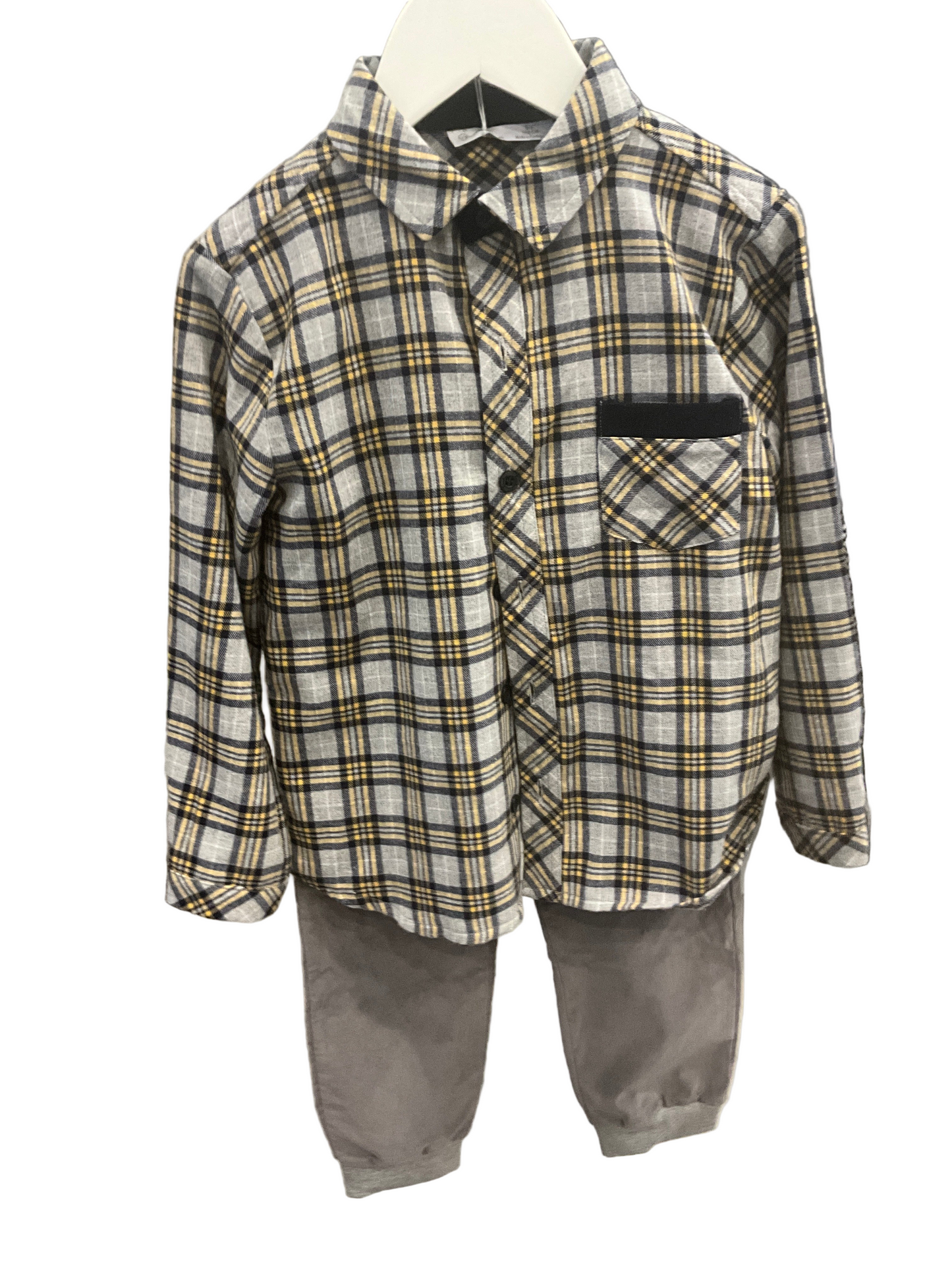 Patachou - Boys Grey Plaid Mini Woven Shirt and Pants