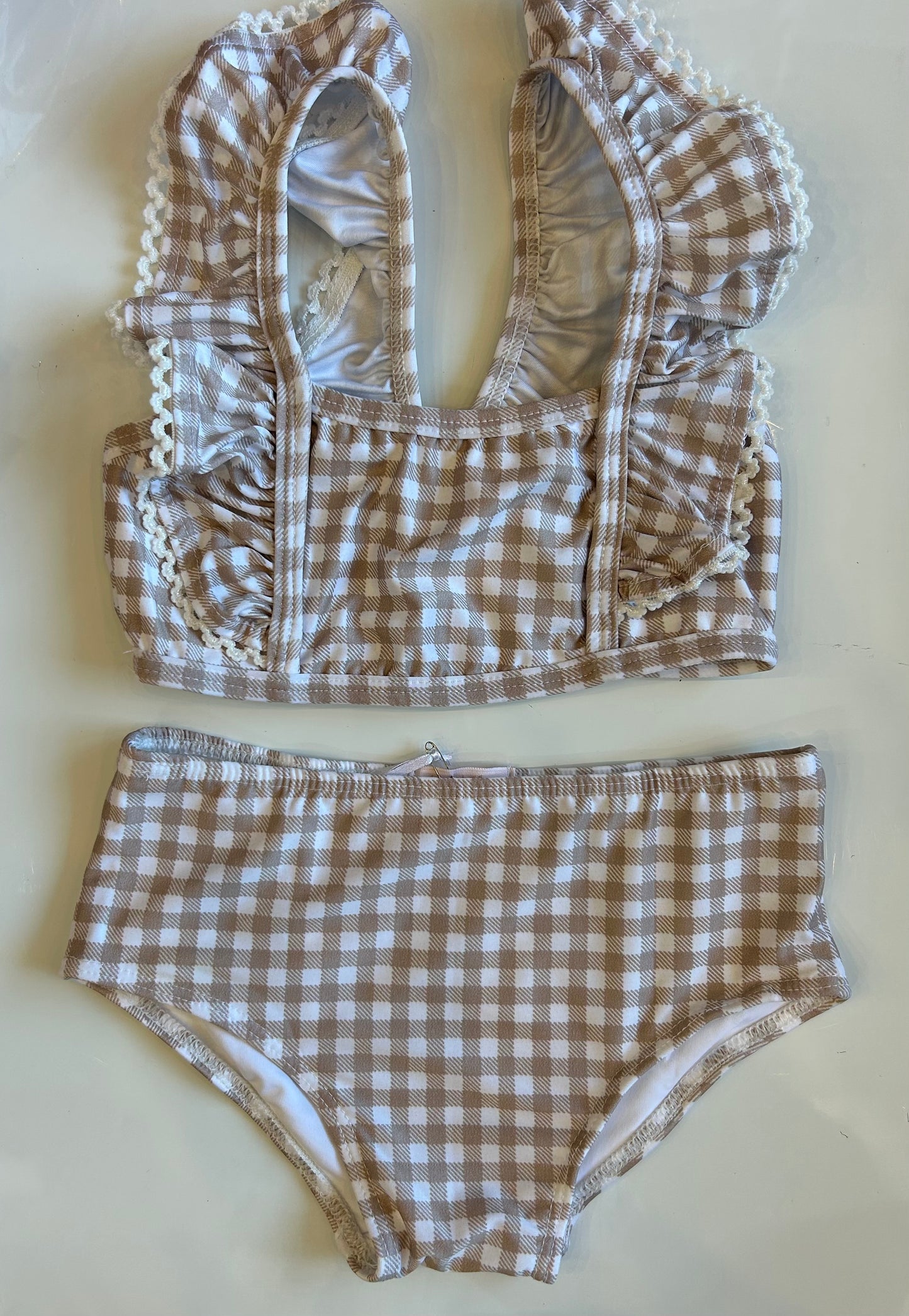 Planet sea 2pc tan gingham with ruffles