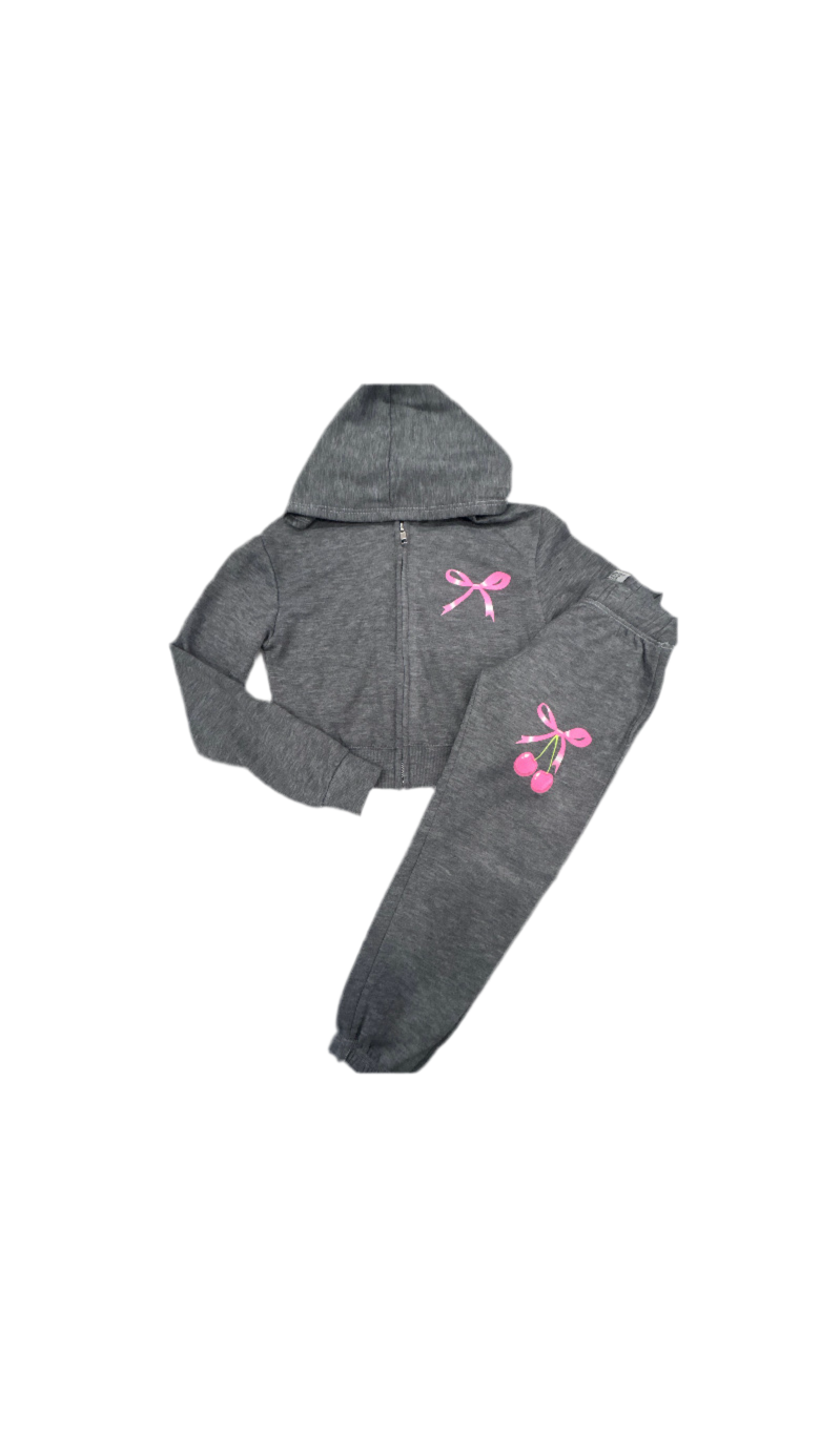 Firehouse Heather grey cherry bow sweatsuit