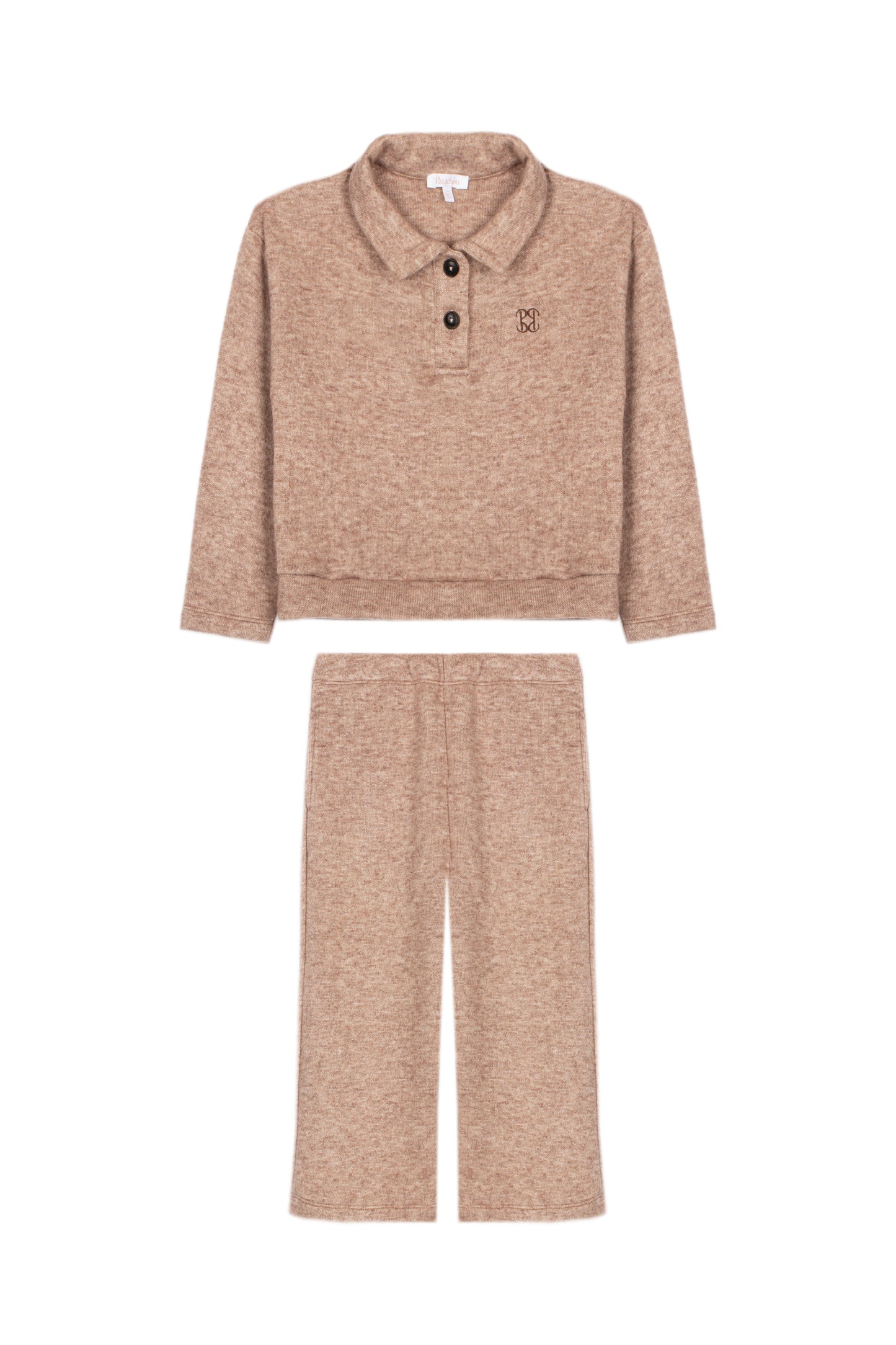Patachou - Girls Long Sleeve Collard Top & Pants, Moka