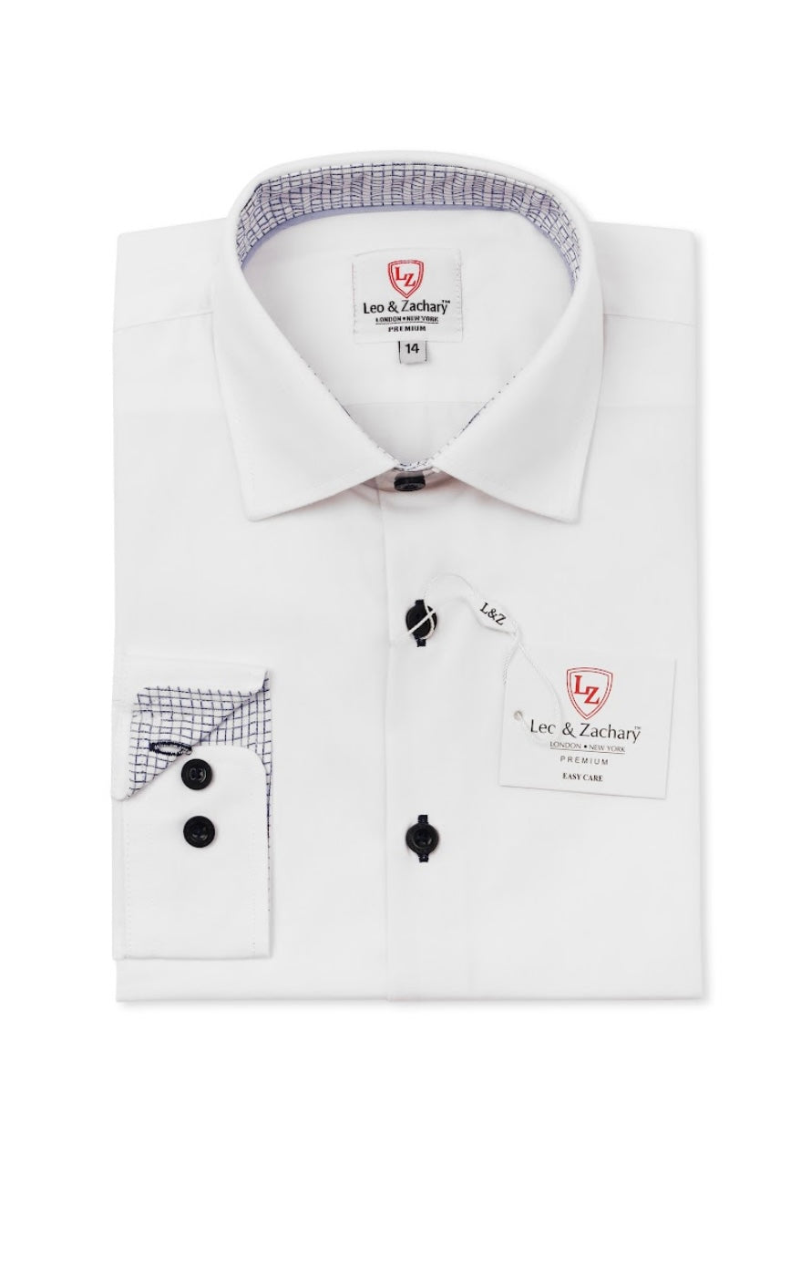 Leo and Zachary - White & Navy Dress Shirt