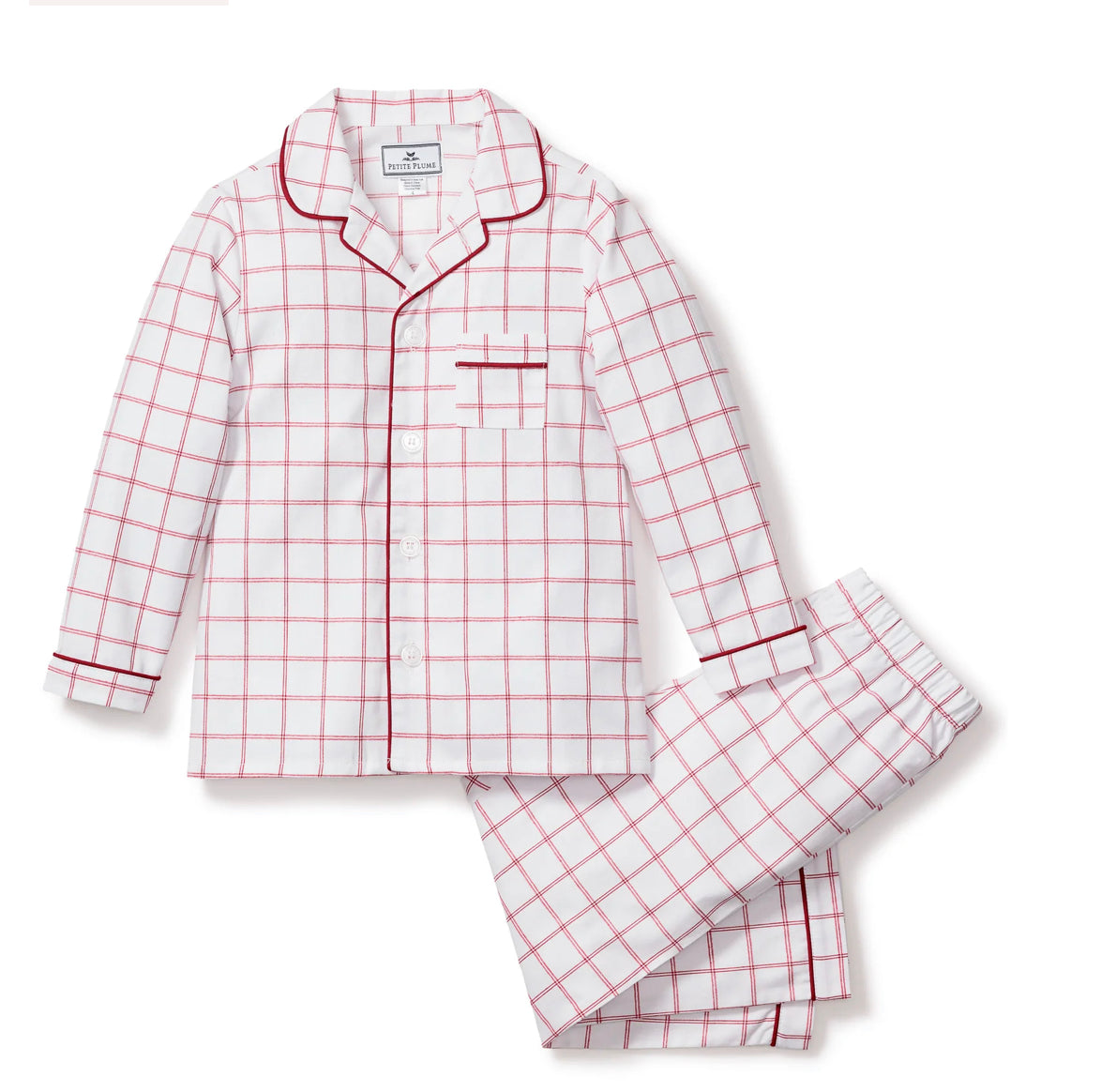 Petite plume Kid's Twill Pajama Set in Garnet Tattersall red plaid