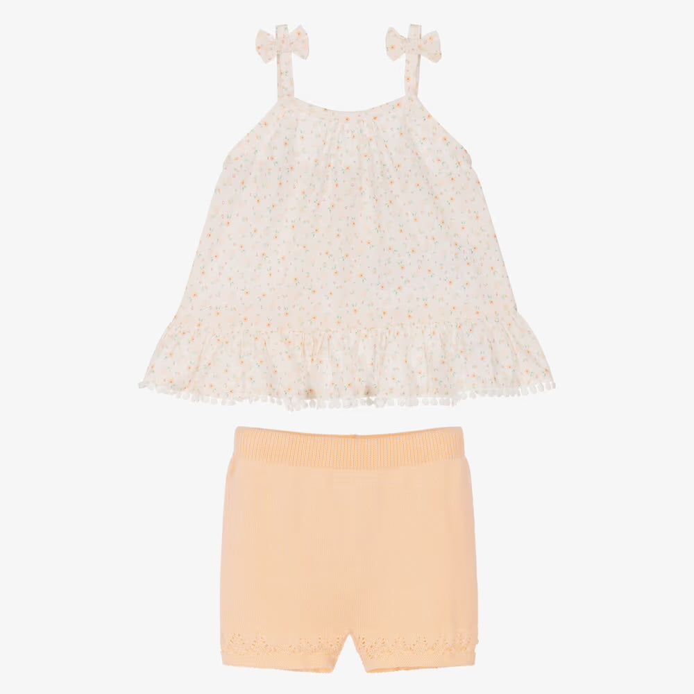 Dr. Kid - Baby Girl Knitted Shorts Set, Pastel Orange