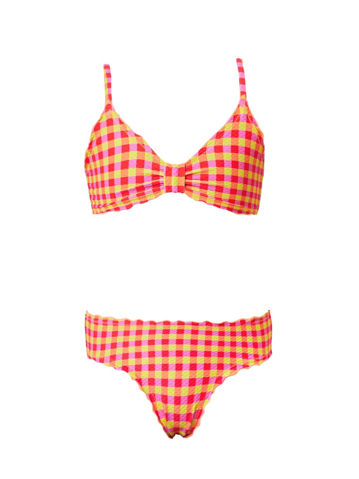 Yellow and red gingham printed bikini