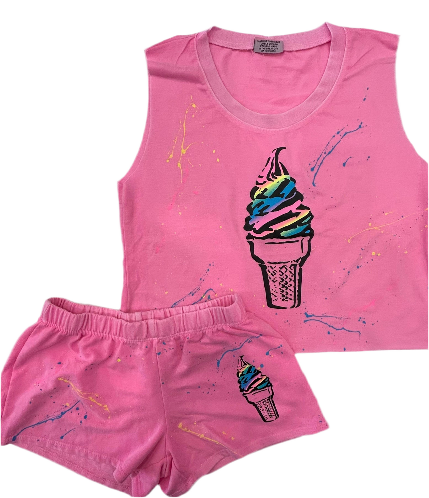 Firehouse Neon Pink Ice Cream Splatter Short Set