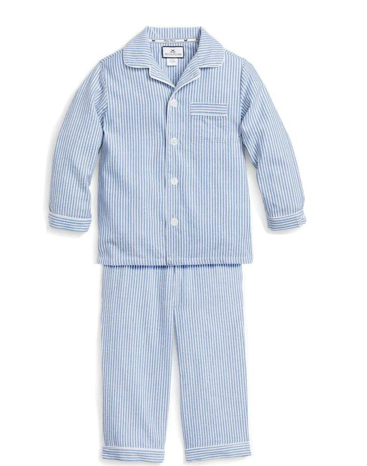 Petite Plume - Kid's Twill Pajama Set in French Blue Heritage Stripe