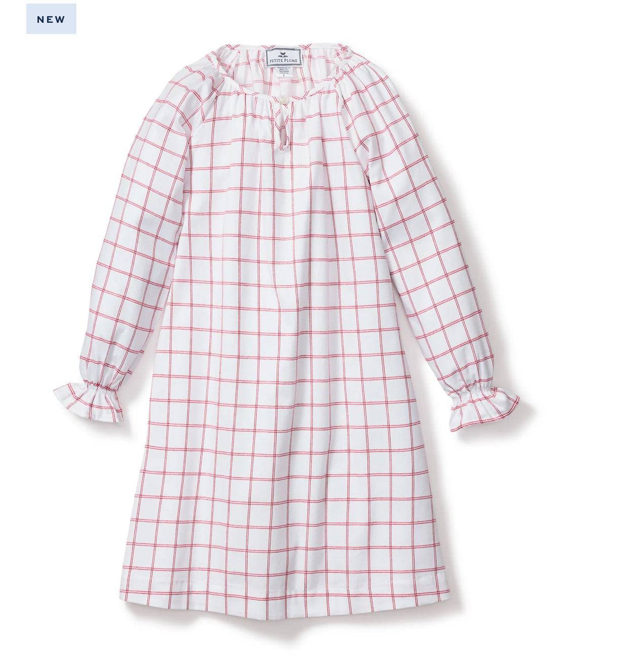 Petite Plume - Girl's Twill Delphine Nightgown in Garnet Tattersall