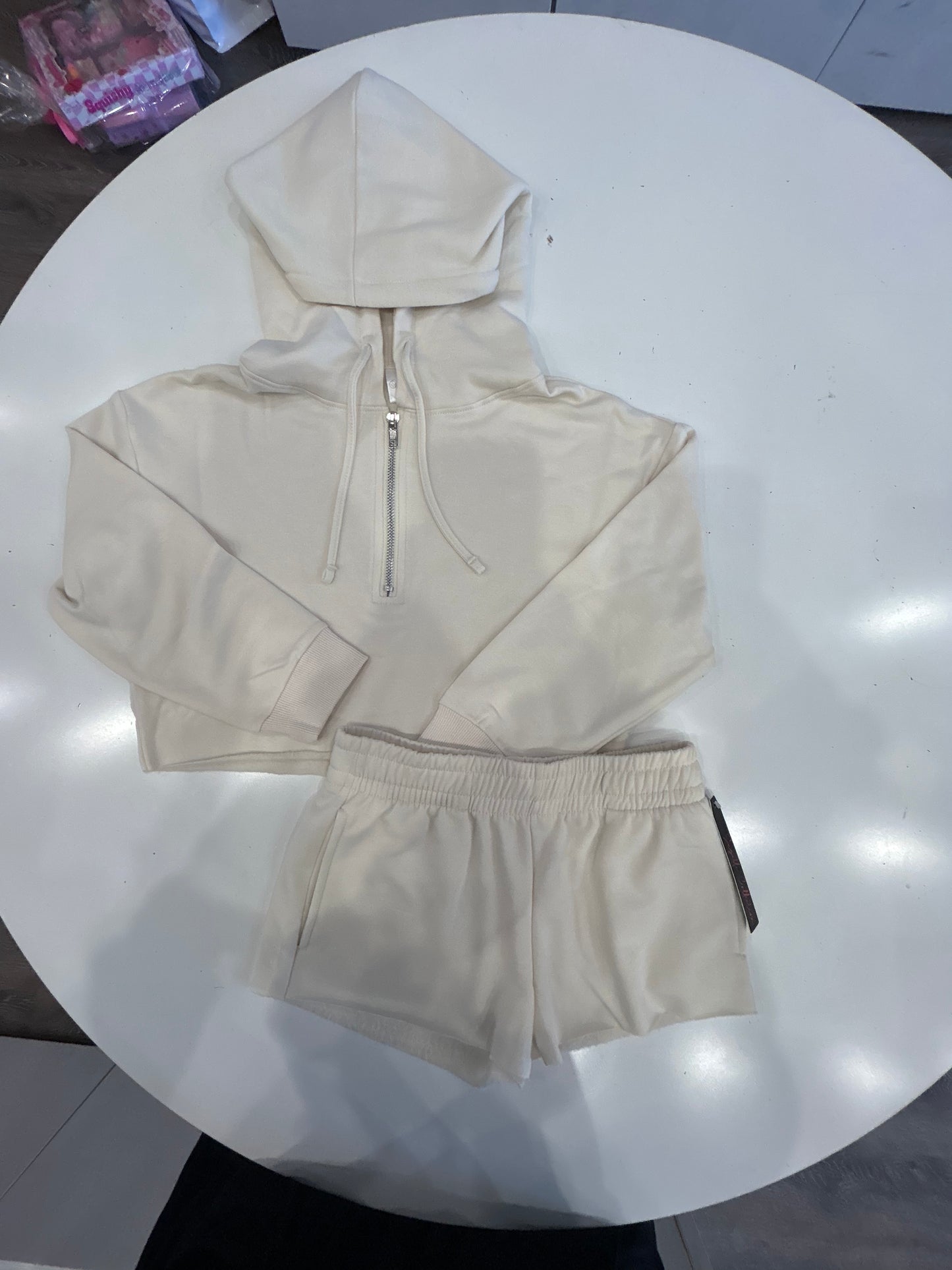 Suzette cream crop half zip and shorts set