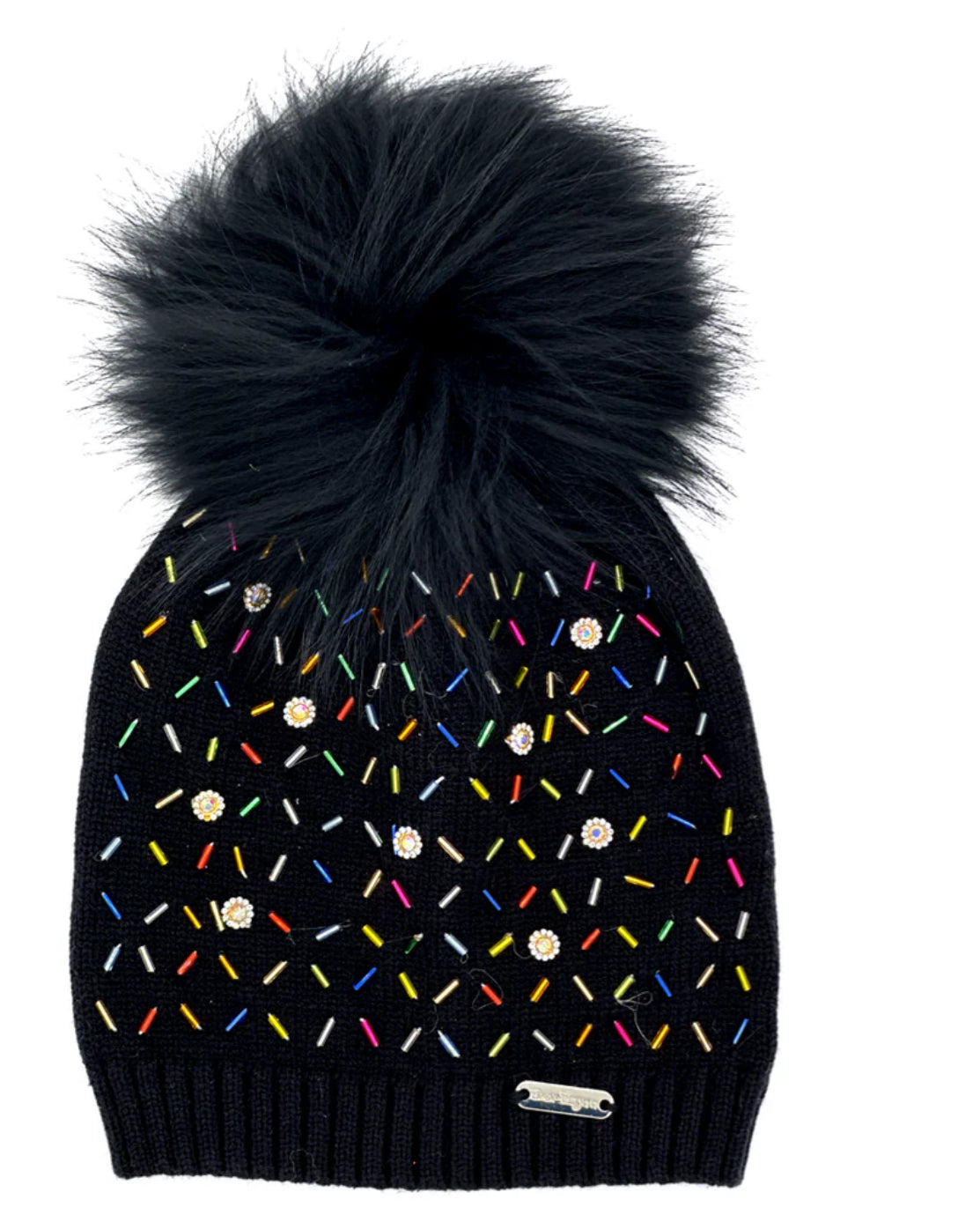 Bari lynn sprinkle jeweled hat with fur Pom
