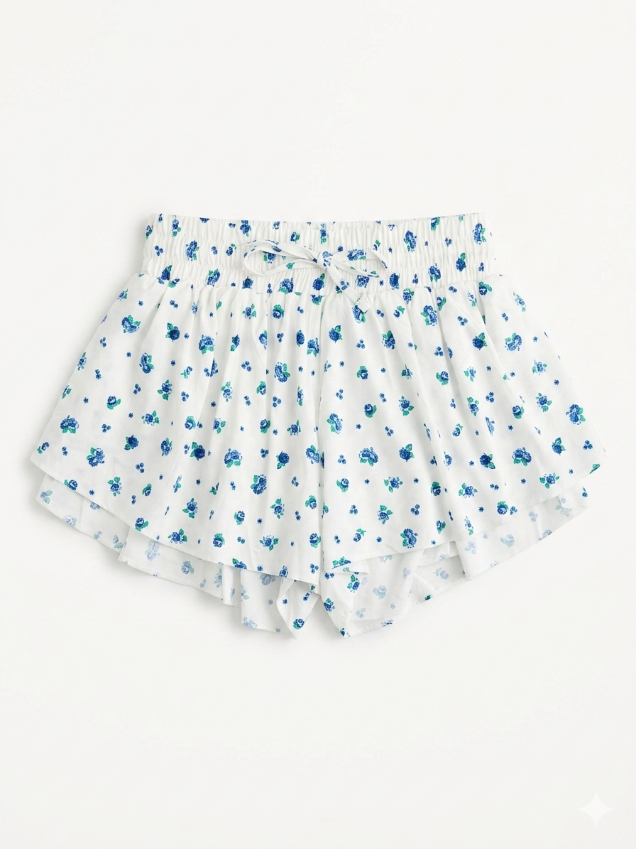 Suzette - Tween Floral Fly Away Short, Blue Floral
