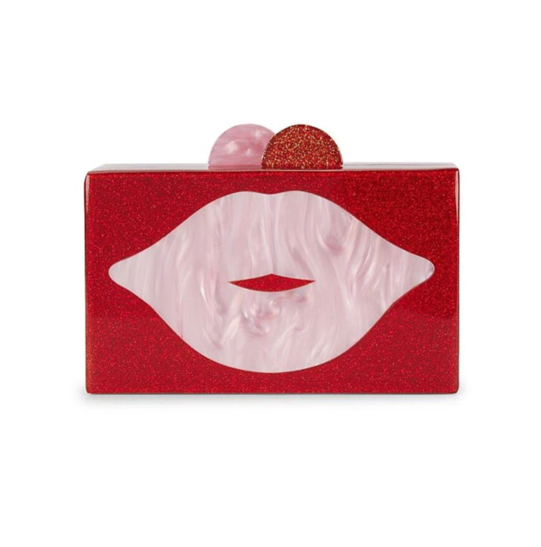 Bari Lynn Pink And Red Lips Acrylic Clutch Bag