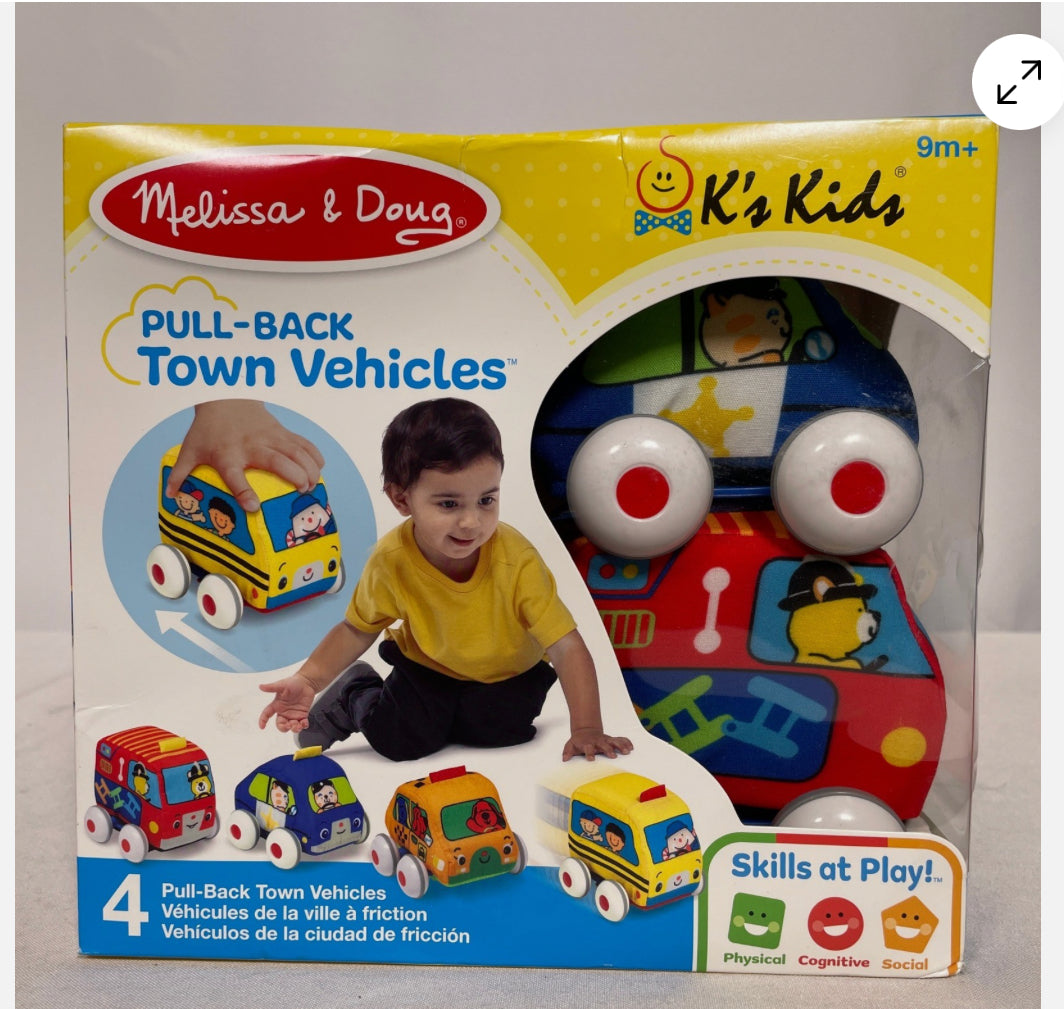 Melissa & Doug - Pull-Back Vehicle Set Soft Baby Toy Set 4 Cars and Trucks