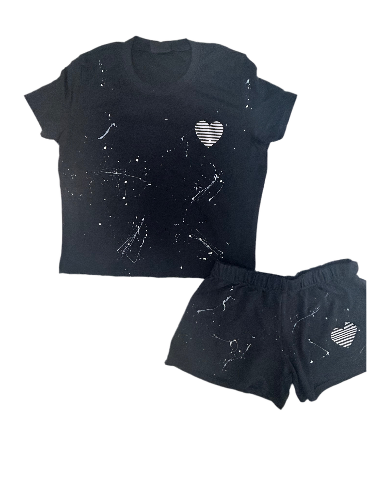 Firehouse black heart splatter short set