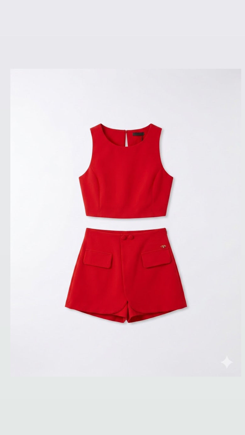 FUNFUN - Girls Cropped Tank Top & Shorts Set, Red