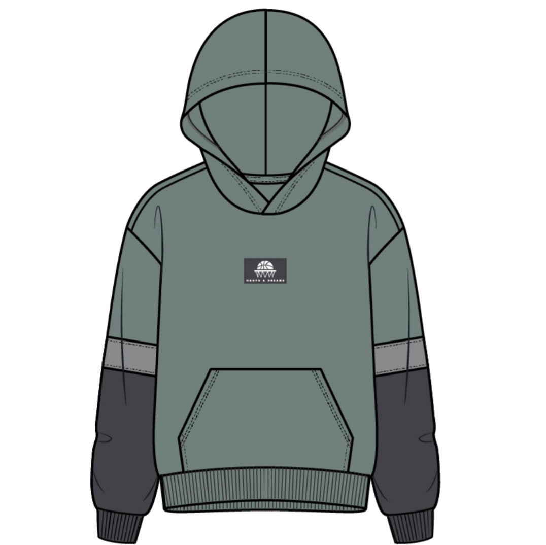 Miles The Label - Long Sleeve Color Block Hoodie, Green Dusty