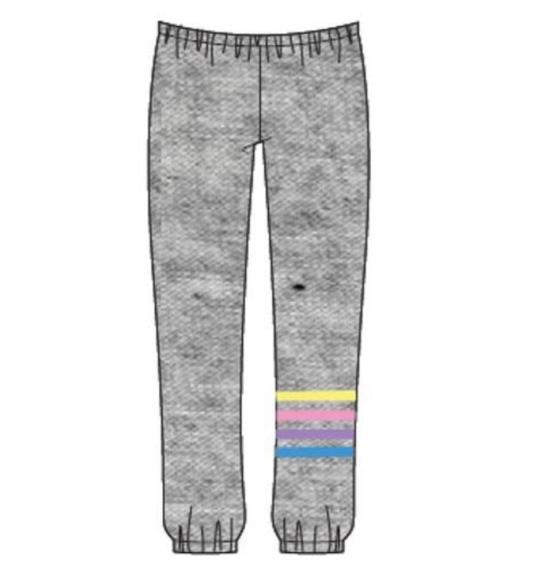 Chaser - Cozy Knit Scarlett Pullover & Slim Slouch Pants with Strappings, Heather Grey Rainbow Bolts