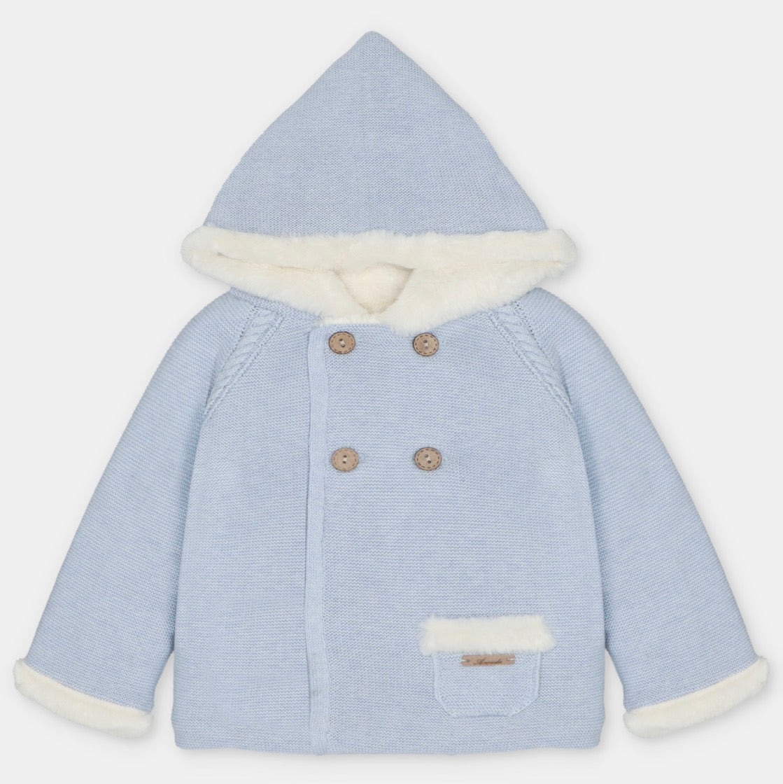 Martin Aranda - Double Breasted Jacket in Sweater Knit Cotton Blend Caravia, Blue Grey