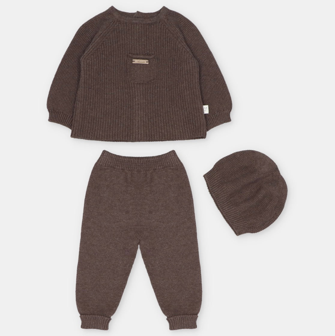 Martin Aranda - Top, Leggings without Feet & Bonnet in Sweater Knit Cotton Blend Siero, Brown