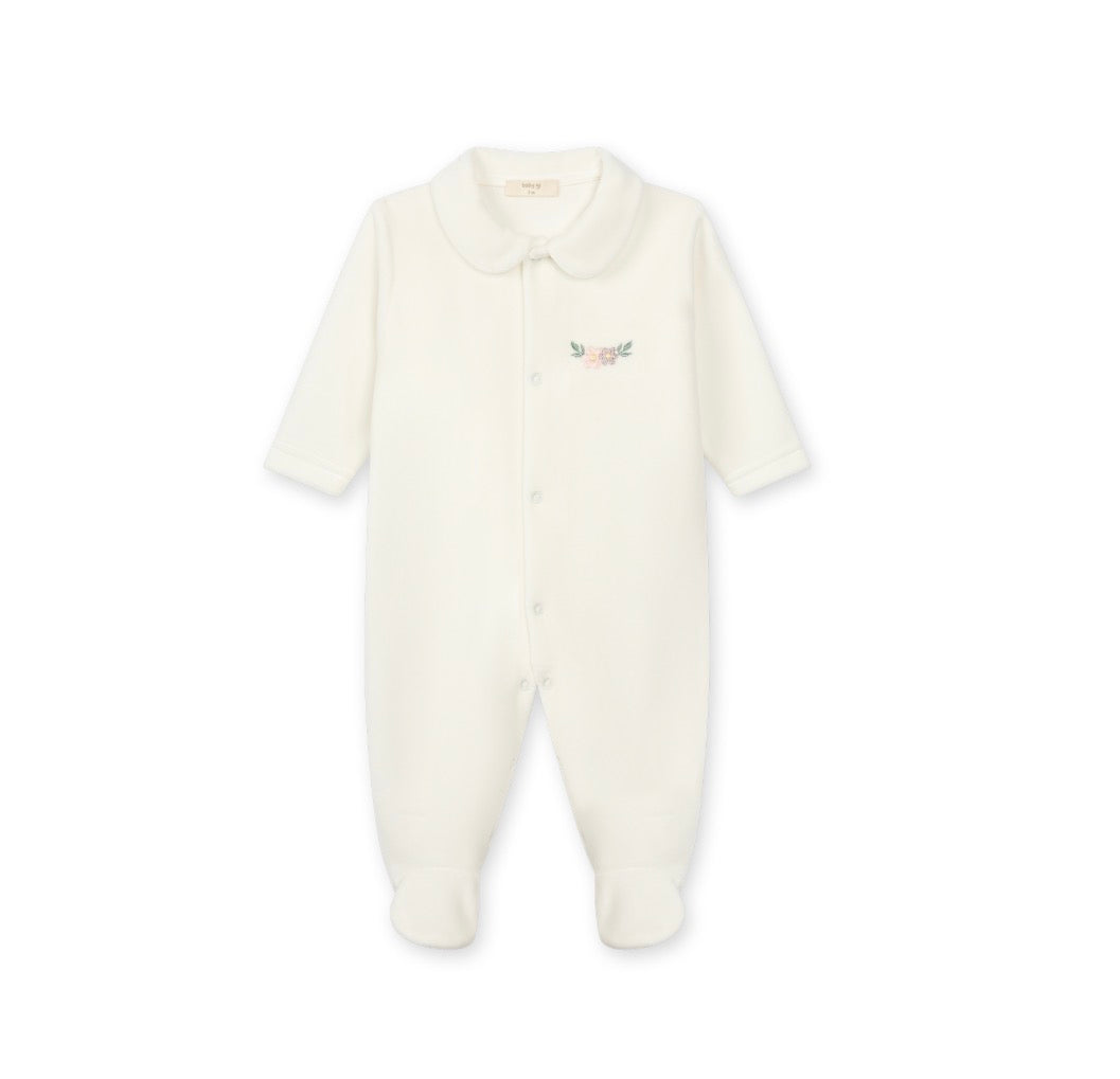 Baby GI - Camellia Velour Footie (Front Opening), Ivory