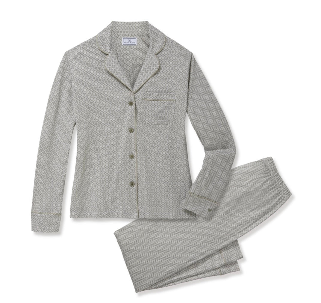 Petite Plume - Women’s Lightweight Pima Cotton Pajama Set, Sage Geo