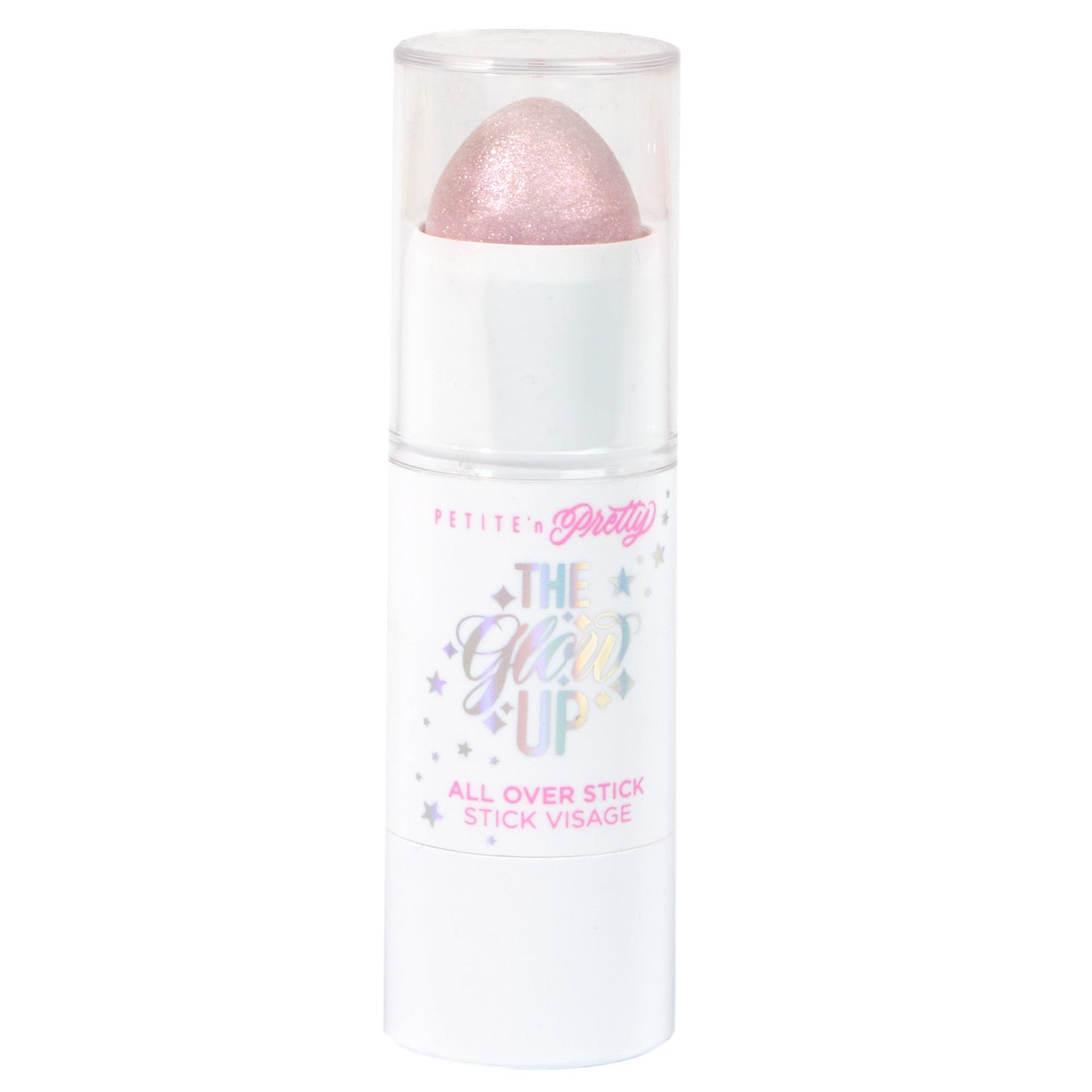 Product image of highlight stick in 'La La Lit'. Shade is a light sparkle pink