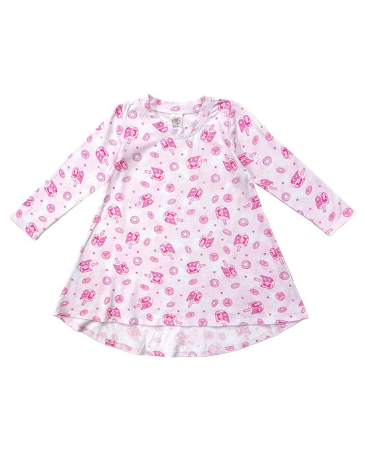 Esme - Girls Long Sleeve Hi-low Dress Hanukkah Pink