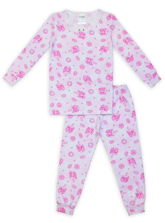 Esme - Girls Long Sleeve Top & Pants PJ Set Hanukkah Pink