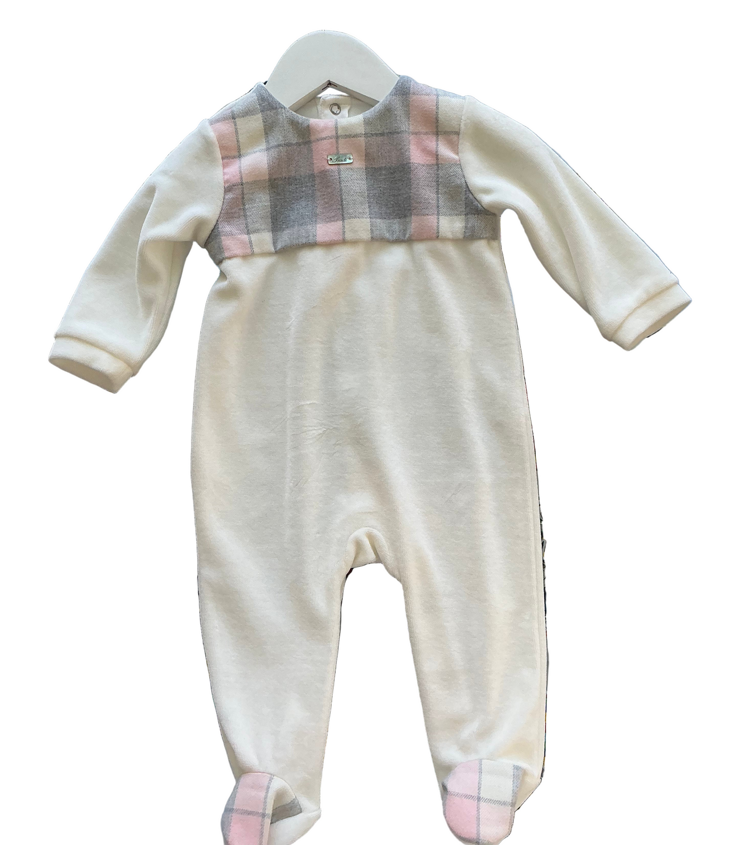 Purete - White/Pink & Grey Plaid Footie