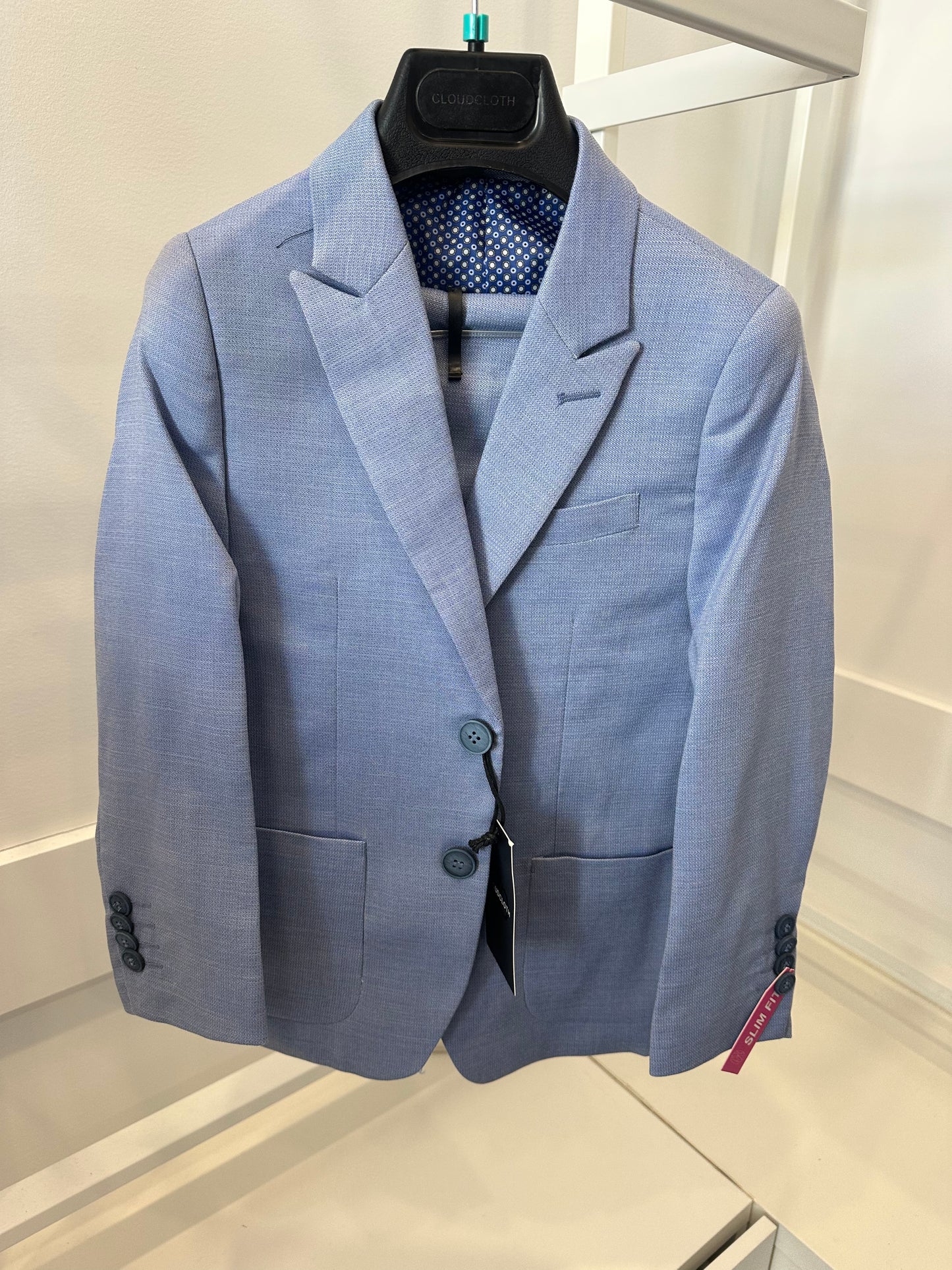 CLOUDCLOTH- BOYS SOLID TEXTURED 2PC SUIT, LIGHT BLUE
