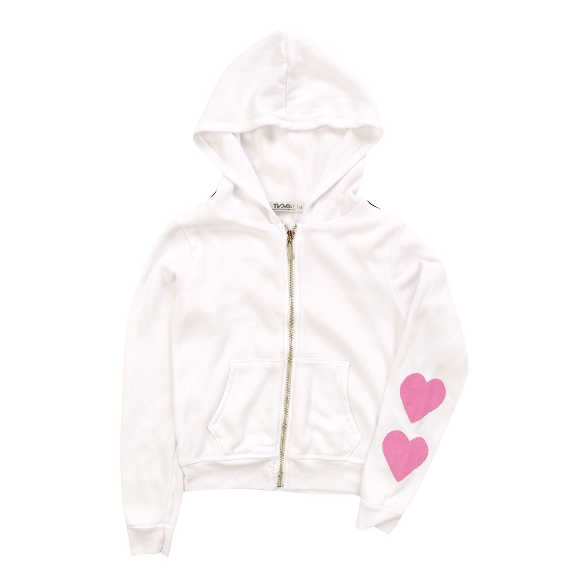 T2Love - Hooded Zip Jacket with Fuzzy Hearts, White