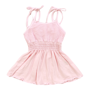 COZII - Girls Tie Cami Dress With Mesh Contrast, Pink