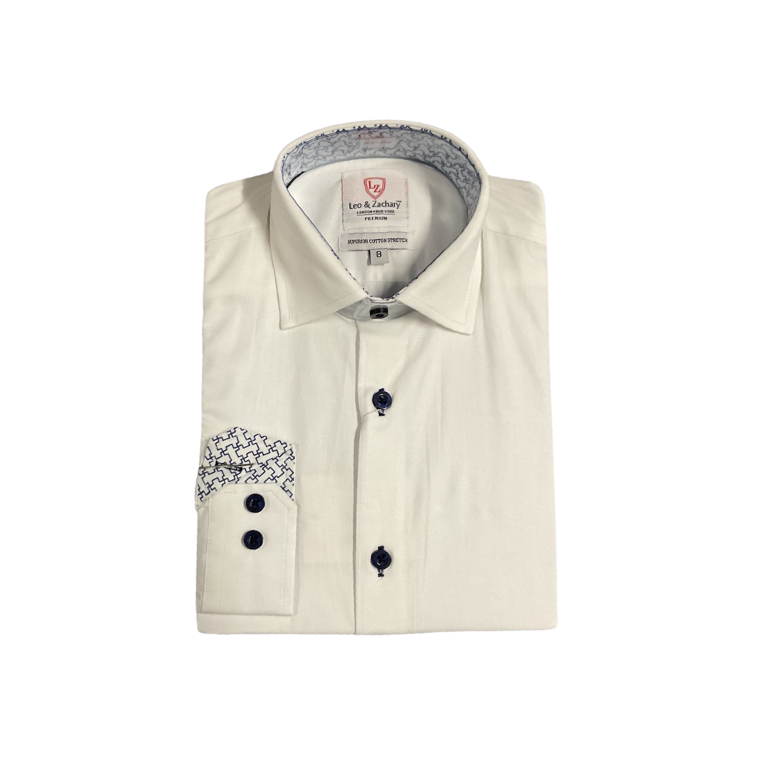Leo and Zachary Boys' White/Navy Dress Shirt | Formal