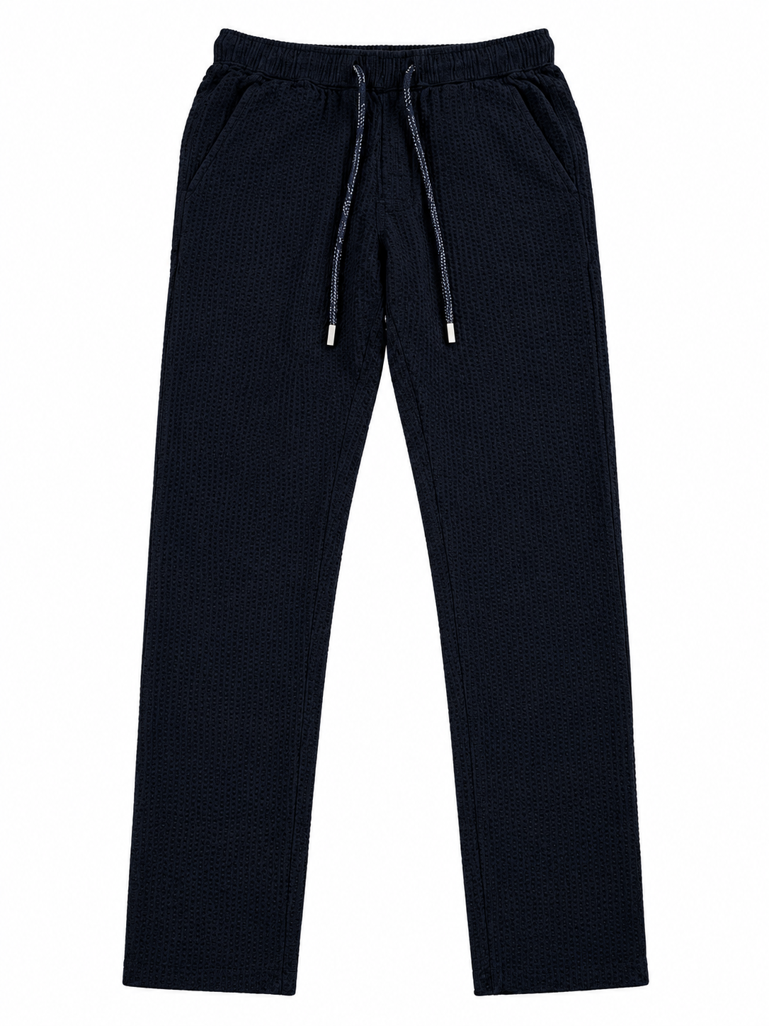 Pier St Barth - Bahamas Men’s Cotton Pants, Navy Seersucker