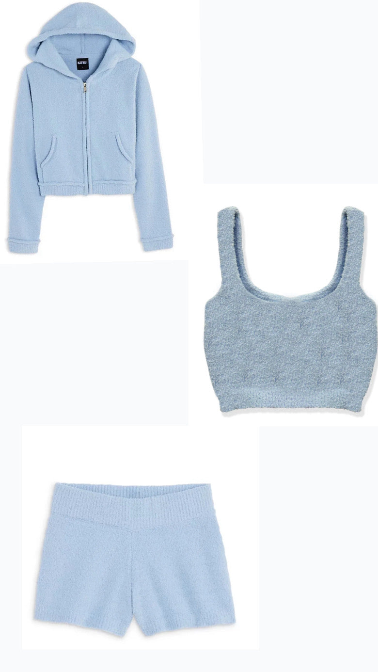 KATIE J TWEEN PARKER BABY BLUE SHORTS TANK AND ZIP UP