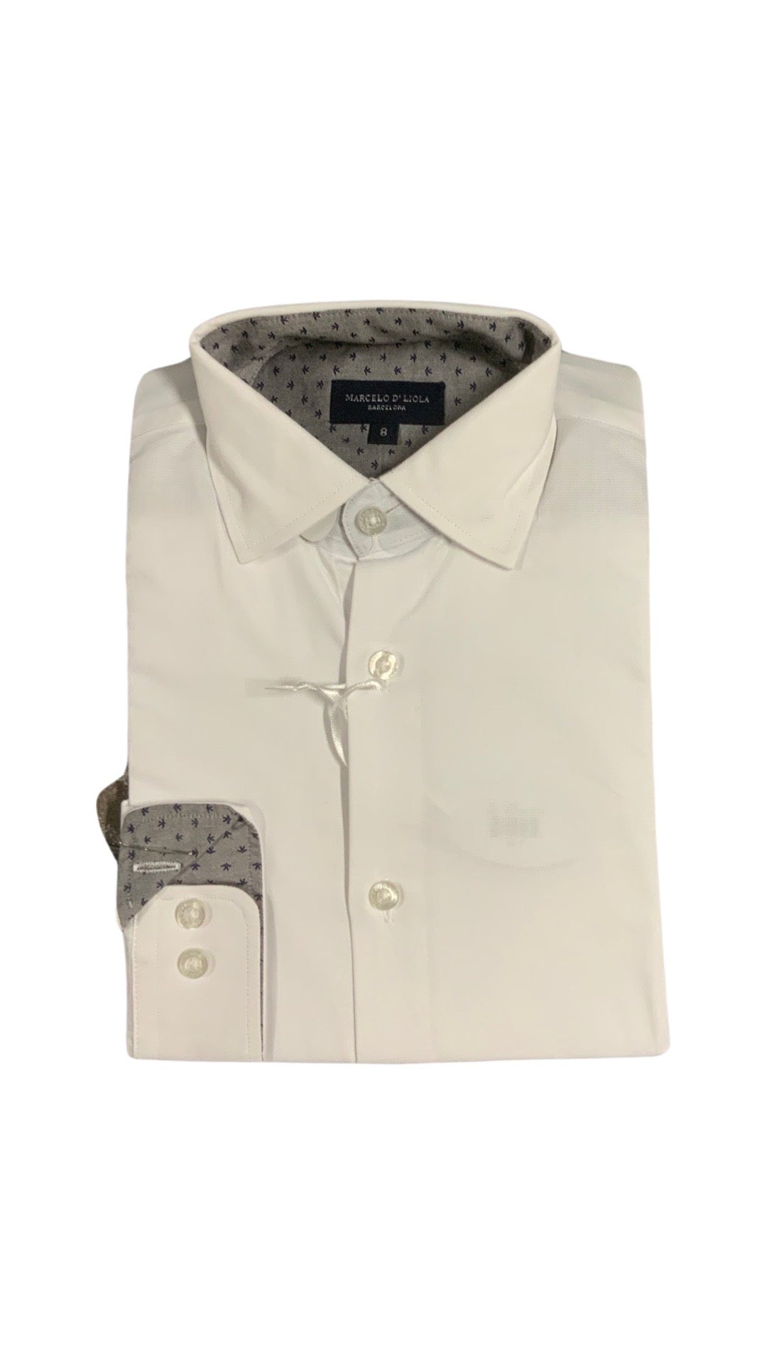 Leo and Zachary Boys' White Dress Shirt with Navy Details