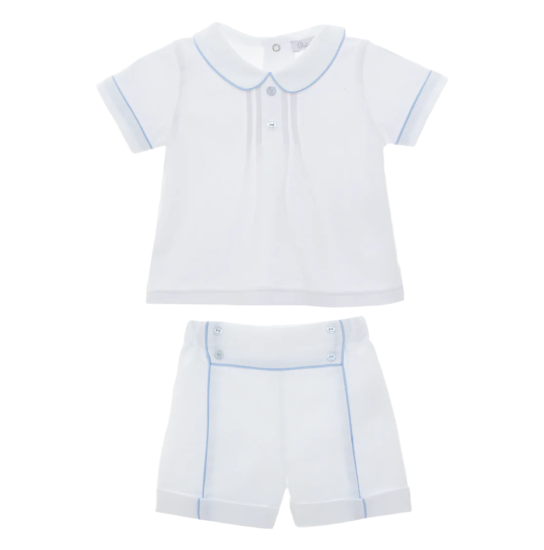 Patachou White with Blue Trim Polo Shorts Set