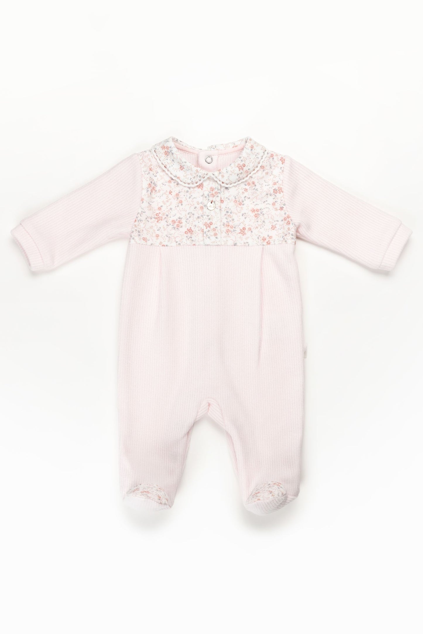 PURETE Delicate Floral Pink Velour Footie | LeTank NYC