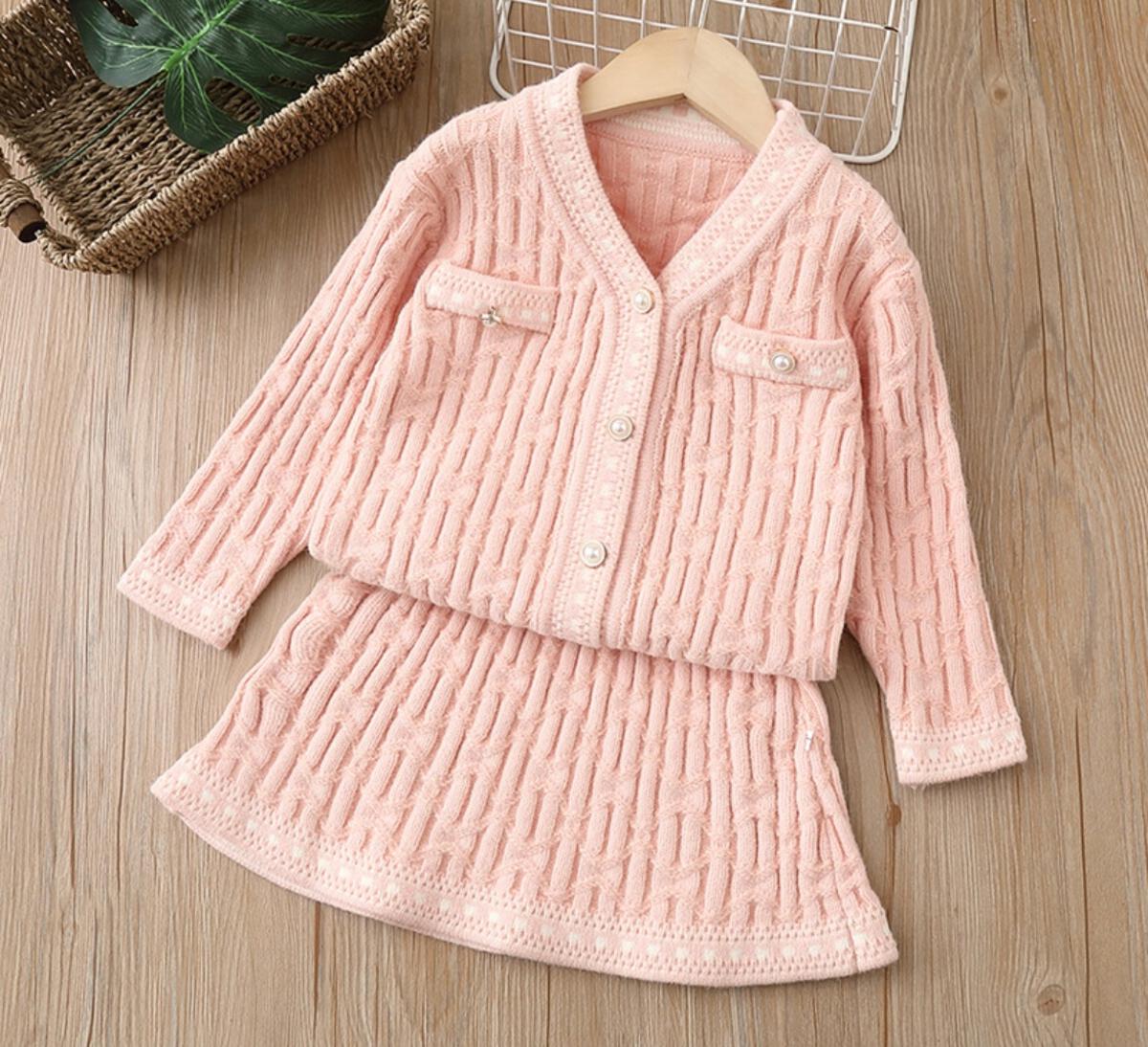 Ce Ce Co. Knit Cable Pink Skirt Set