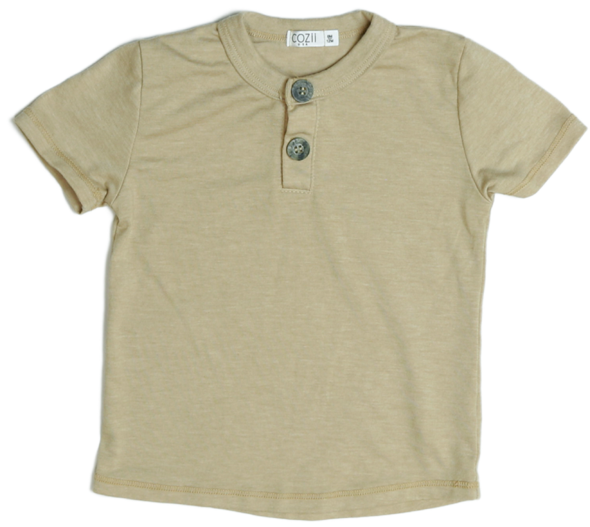 Beige henley short sleeve t-shirt with two buttons