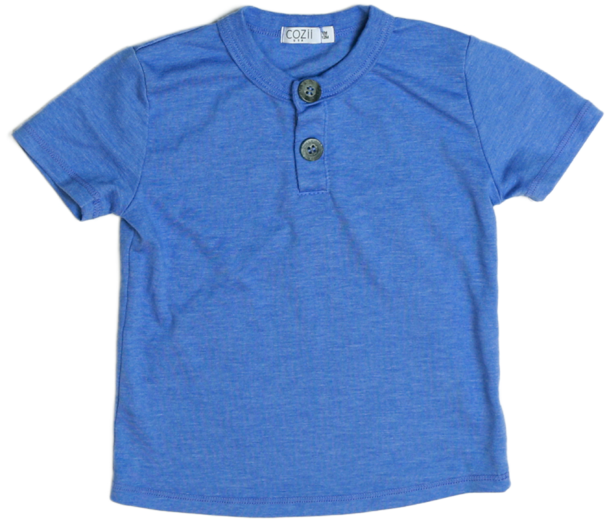 Blue short sleeve henley t-shrit, two buttons