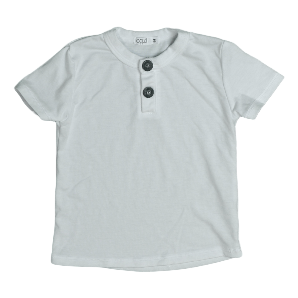 White short sleeve henley t-shirt with two buttons