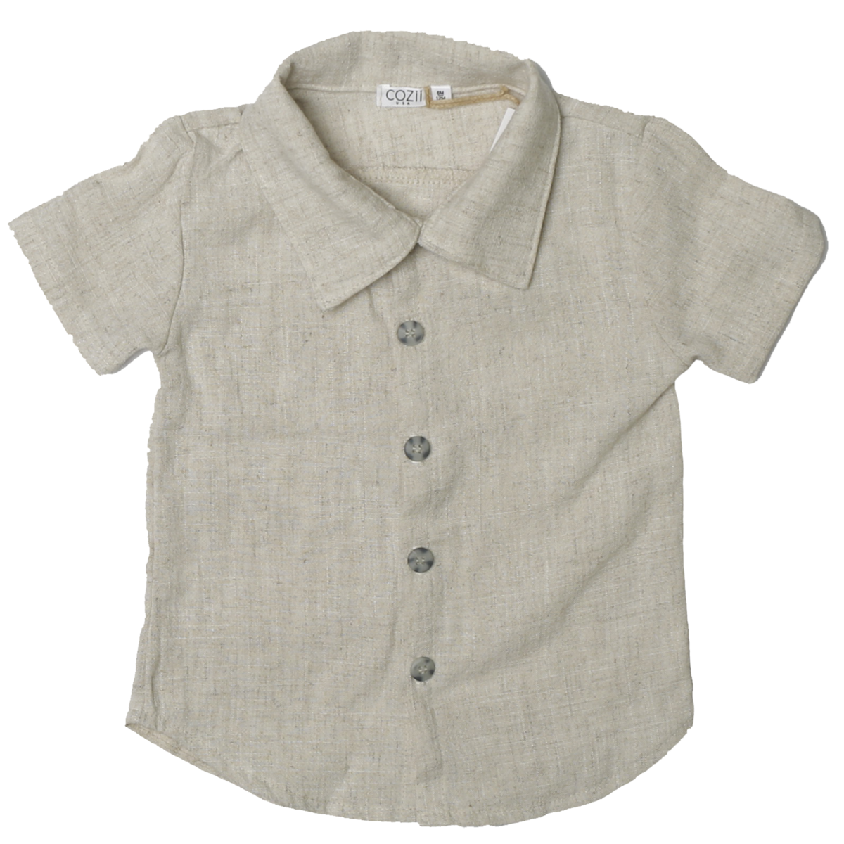 Linen button down short sleeve shirt in a natural color