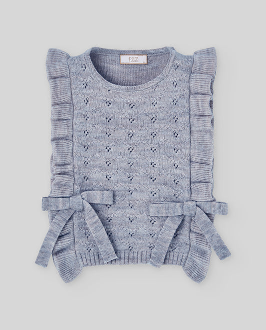 Paz Rodriguez - Lumbre Knit Infant Girl Waistcoat, Sapphire Blue
