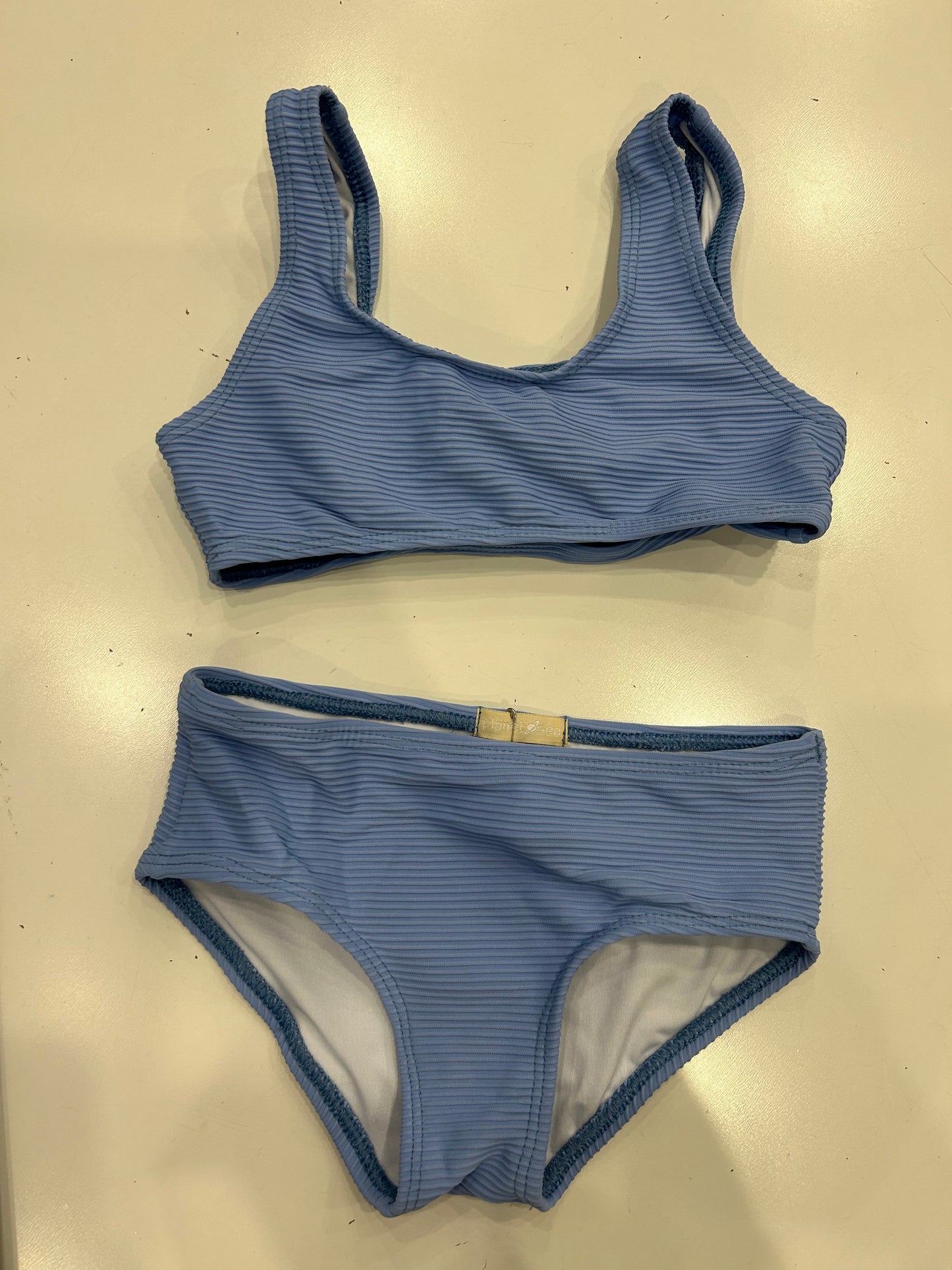 Planet sea blue ribbed 2pc bathing suit