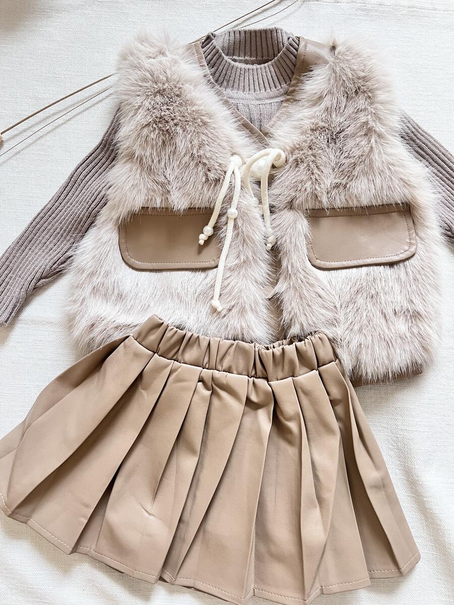 Faux Fur Vest Skirt 3 Piece Set