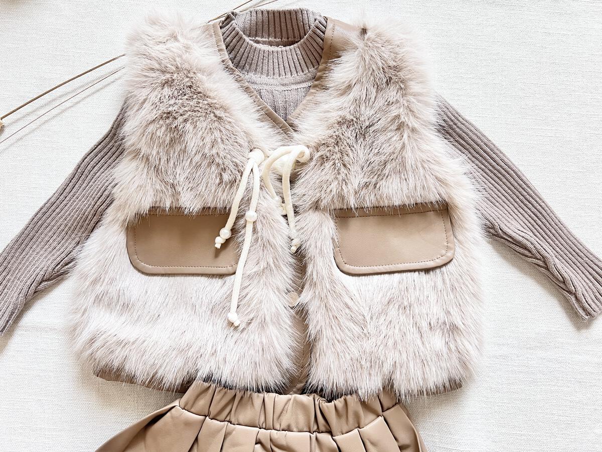 Faux Fur Vest Skirt 3 Piece Set