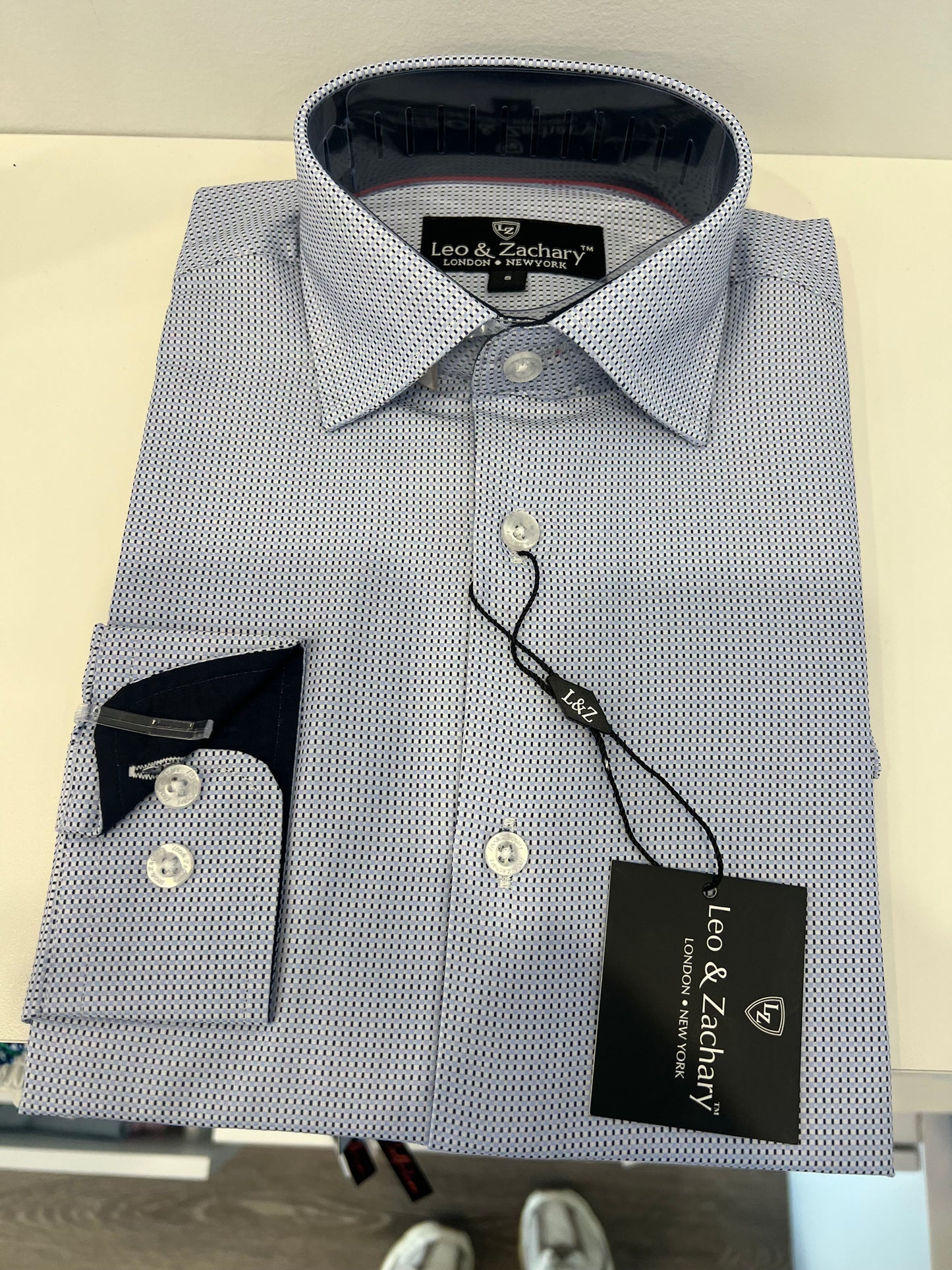 Leo and Zachary - Pale Blue Navy Jaquard Button Shirt