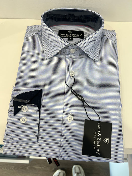 Leo and Zachary - Pale Blue Navy Jaquard Button Shirt