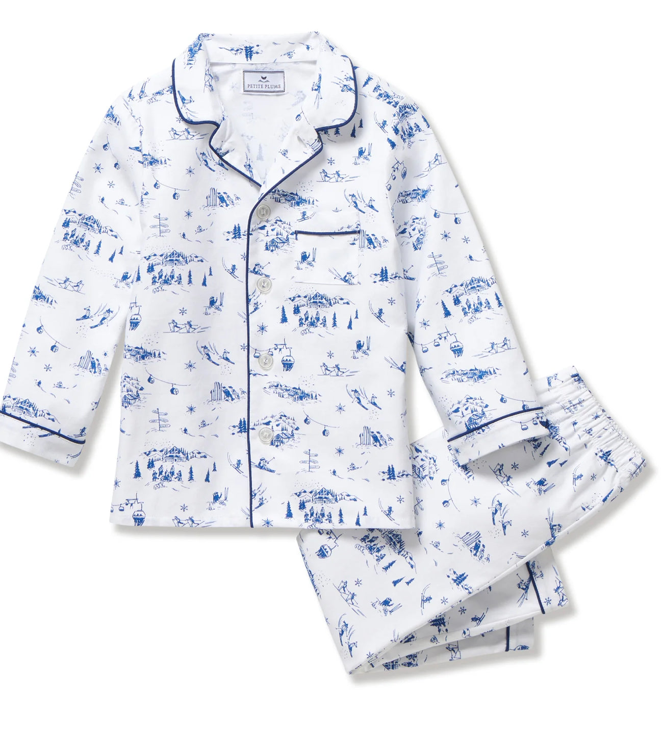 Petite Plume - Kid's Twill Pajama Set in Chalet Toile